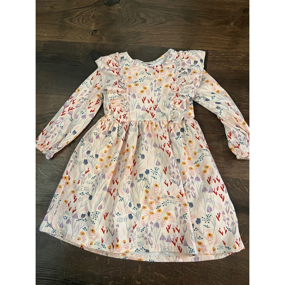 Marie Nicole Clothing Girls Floral Long Sleeve Ruffle Dress Cream Size 4